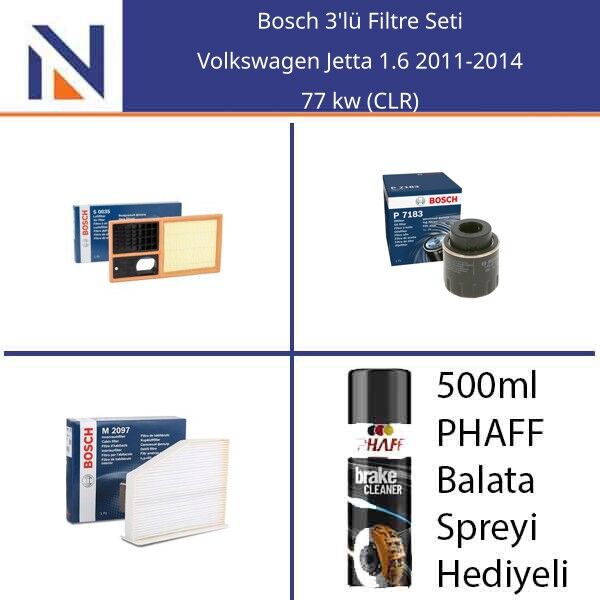 Volkswagen Jetta 1.6 2011-2014 Bosch 3'lü Filtre Seti