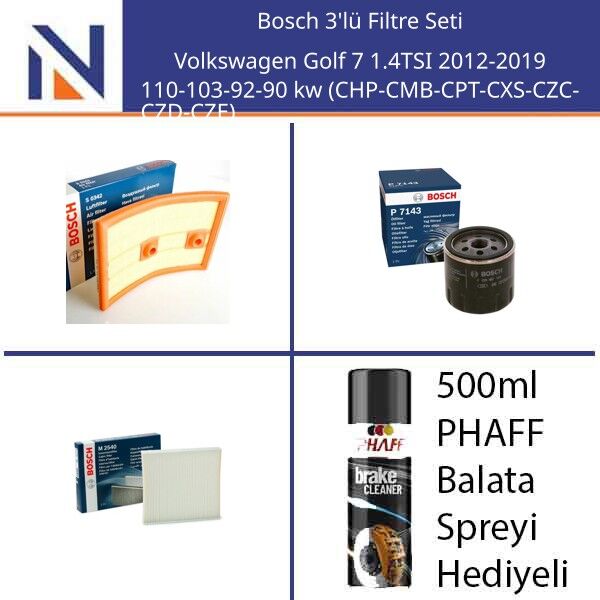 Volkswagen Golf 7 1.4TSI 2012-2019 Bosch 3'lü Filtre Seti
