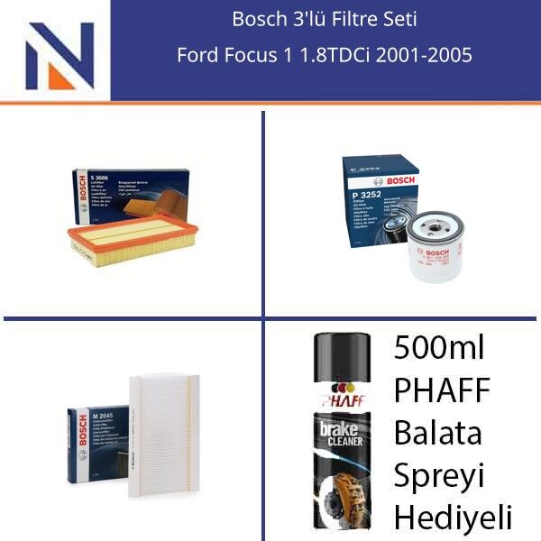 Ford Focus 1 1.8TDCi 2001-2005 Bosch 3'lü Filtre Seti