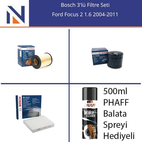 Ford Focus 2 1.6 2004-2011 Bosch 3'lü Filtre Seti