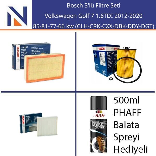 Volkswagen Golf 7 1.6TDI 2012-2020 Bosch 3'lü Filtre Seti