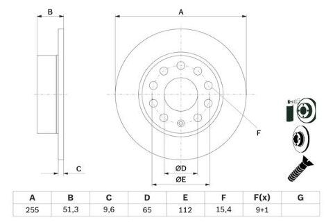 Volkswagen Golf 6 1.6 2008-2012 Bosch Arka Disk (255 mm) Kaplamalı 2 Adet