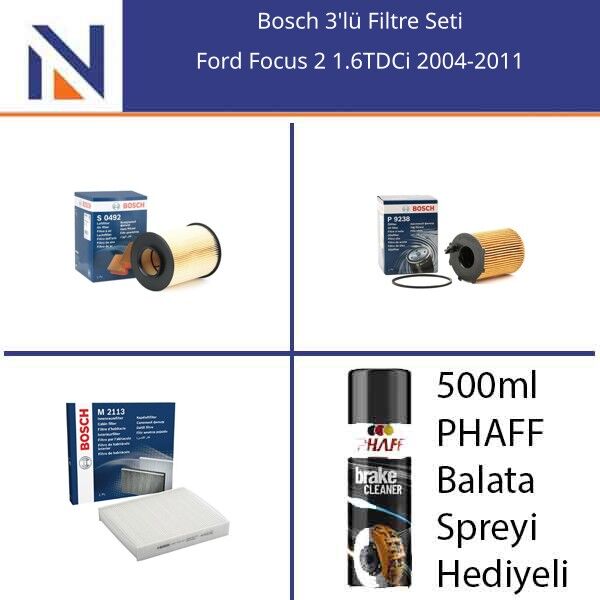 Ford Focus 2 1.6TDCi 2004-2011 Bosch 3'lü Filtre Seti