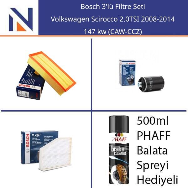 Volkswagen Scirocco 2.0TSI 2008-2014 Bosch 3'lü Filtre Seti