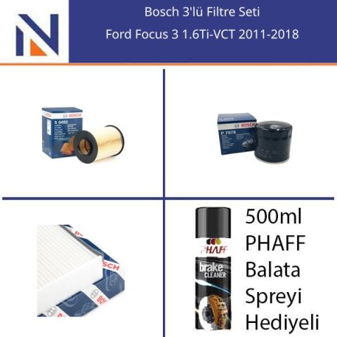 Ford Focus 3 1.6Ti-VCT 2011-2018 Bosch 3'lü Filtre Seti