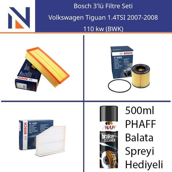 Volkswagen Tiguan 1.4TSI 2007-2008 Bosch 3'lü Filtre Seti