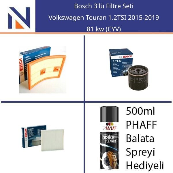 Volkswagen Touran 1.2TSI 2015-2019 Bosch 3'lü Filtre Seti