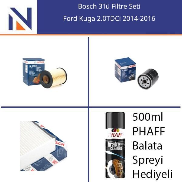 Ford Kuga 2.0TDCi 2014-2016 Bosch 3'lü Filtre Seti