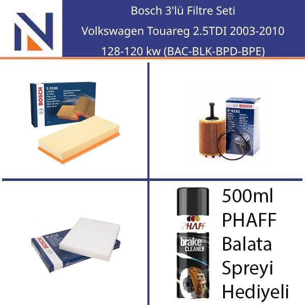 Volkswagen Touareg 2.5TDI 2003-2010 Bosch 3'lü Filtre Seti