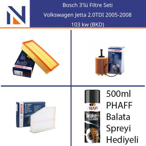Volkswagen Jetta 2.0TDI 2005-2008 Bosch 3'lü Filtre Seti