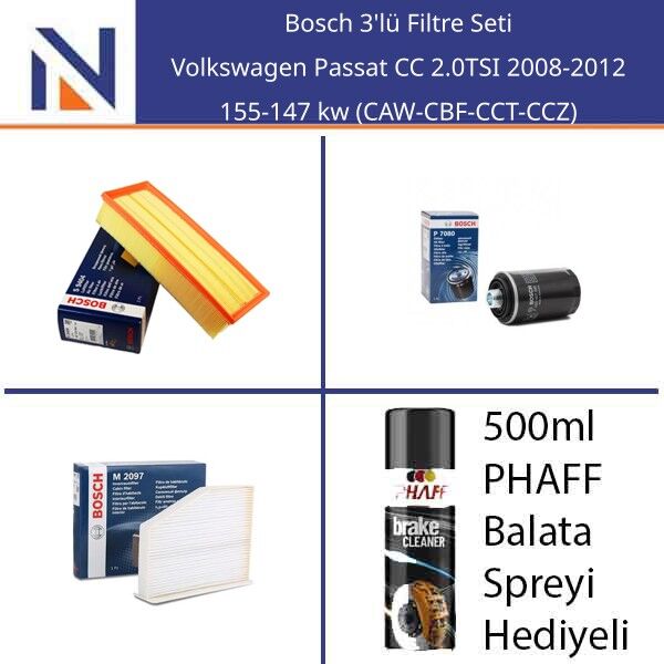 Volkswagen Passat CC 2.0TSI 2008-2012 Bosch 3'lü Filtre Seti