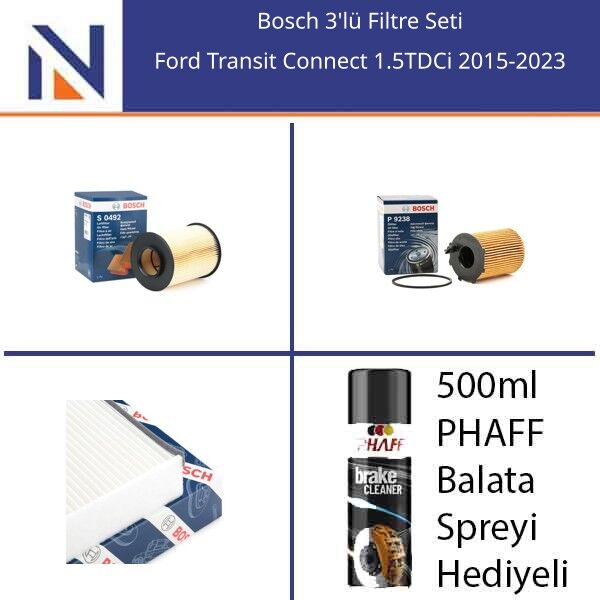 Ford Transit Connect 1.5TDCi 2015-2023 Bosch 3'lü Filtre Seti