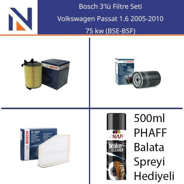 Volkswagen Passat 1.6 2005-2010 Bosch 3'lü Filtre Seti