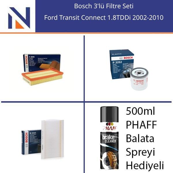 Ford Transit Connect 1.8TDDi 2002-2010 Bosch 3'lü Filtre Seti