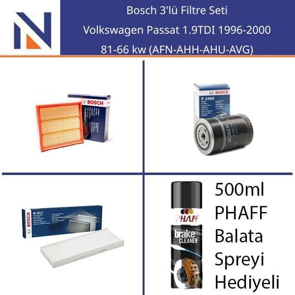 Volkswagen Passat 1.9TDI 1996-2000 Bosch 3'lü Filtre Seti