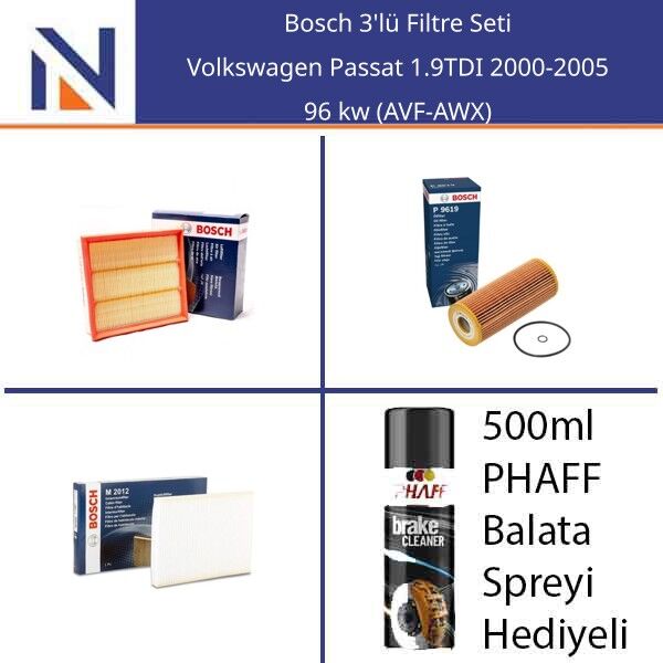Volkswagen Passat 1.9TDI 2000-2005 Bosch 3'lü Filtre Seti