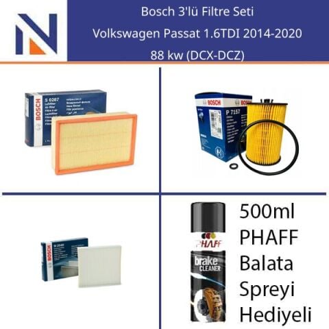 Volkswagen Passat 1.6TDI 2014-2020 Bosch 3'lü Filtre Seti