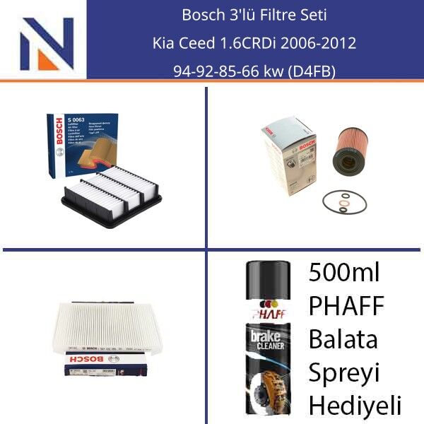 Kia Ceed 1.6CRDi 2006-2012 Bosch 3'lü Filtre Seti