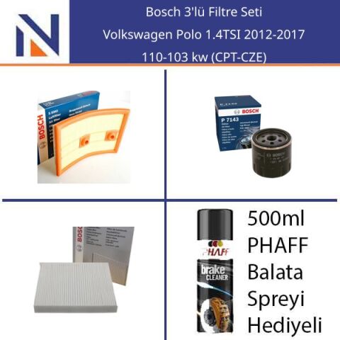 Volkswagen Polo 1.4TSI 2012-2017 Bosch 3'lü Filtre Seti