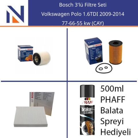 Volkswagen Polo 1.6TDI 2009-2014 Bosch 3'lü Filtre Seti