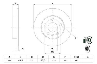 Opel Astra H 1.6 2004-2013 Bosch Arka Disk 264mm 5 Bijon 2 Adet