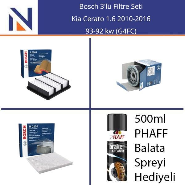Kia Cerato 1.6 2010-2016 Bosch 3'lü Filtre Seti
