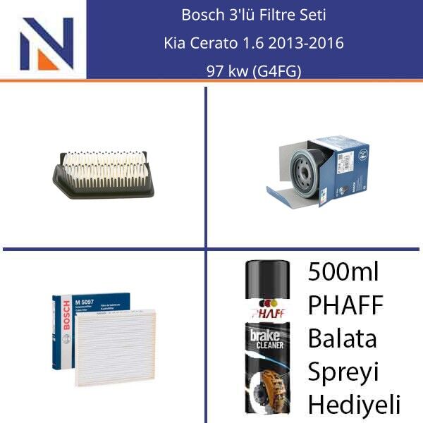 Kia Cerato 1.6 2013-2016 Bosch 3'lü Filtre Seti