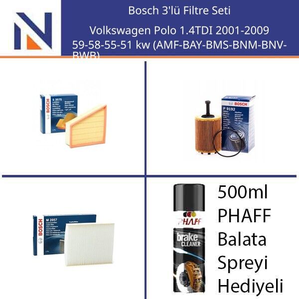 Volkswagen Polo 1.4TDI 2001-2009 Bosch 3'lü Filtre Seti