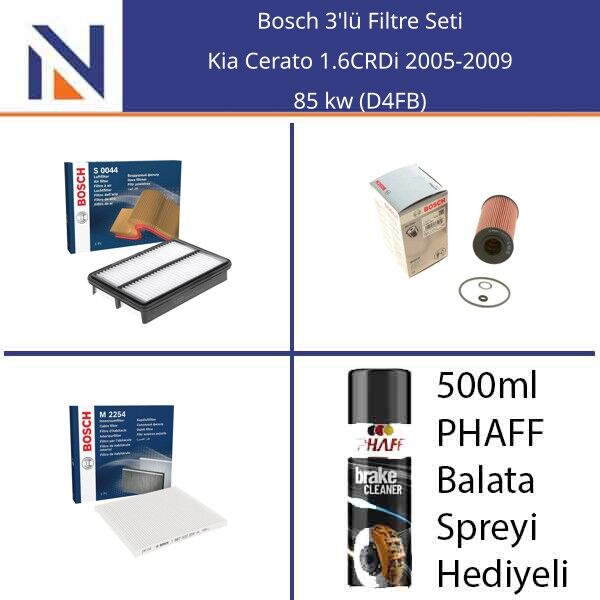 Kia Cerato 1.6CRDi 2005-2009 Bosch 3'lü Filtre Seti