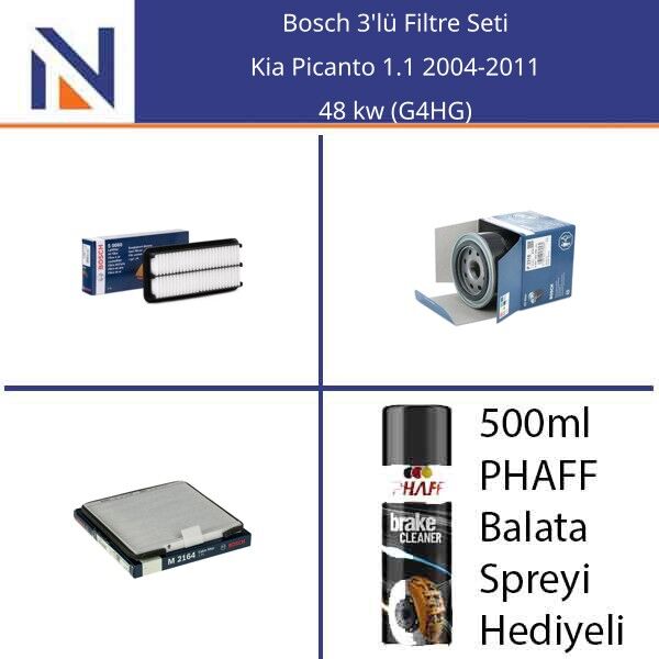 Kia Picanto 1.1 2004-2011 Bosch 3'lü Filtre Seti