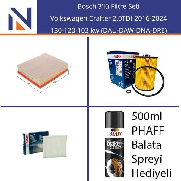 Volkswagen Crafter 2.0TDI 2016-2024 Bosch 3'lü Filtre Seti