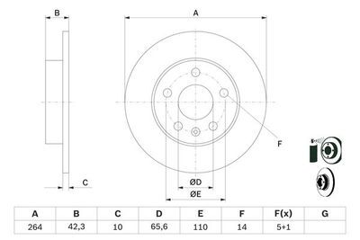 Opel Astra G 1.6 2000-2004 Bosch Arka Disk 264mm 2 Adet (Z16XE)