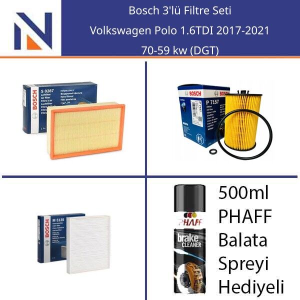 Volkswagen Polo 1.6TDI 2017-2021 Bosch 3'lü Filtre Seti
