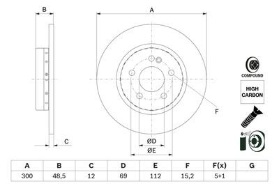 Mercedes C Serisi (205) C200d 1.6 2018-2023 Bosch Arka Disk 300mm 2 Adet