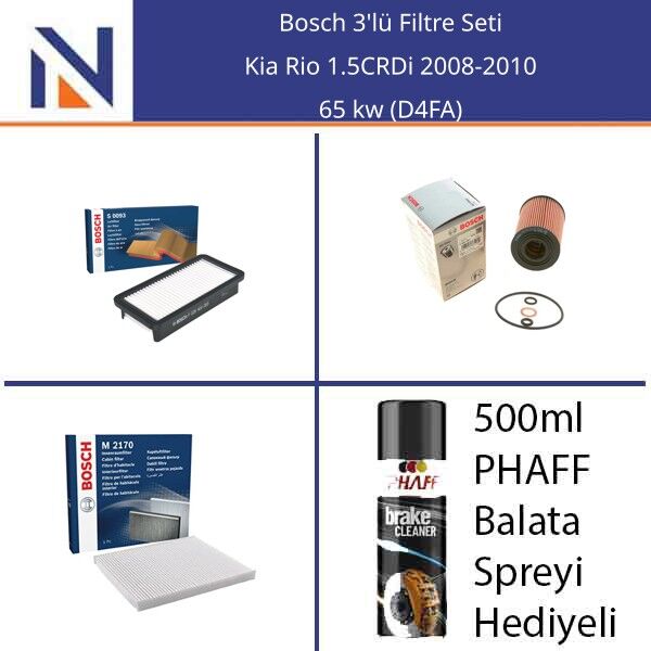 Kia Rio 1.5CRDi 2008-2010 Bosch 3'lü Filtre Seti