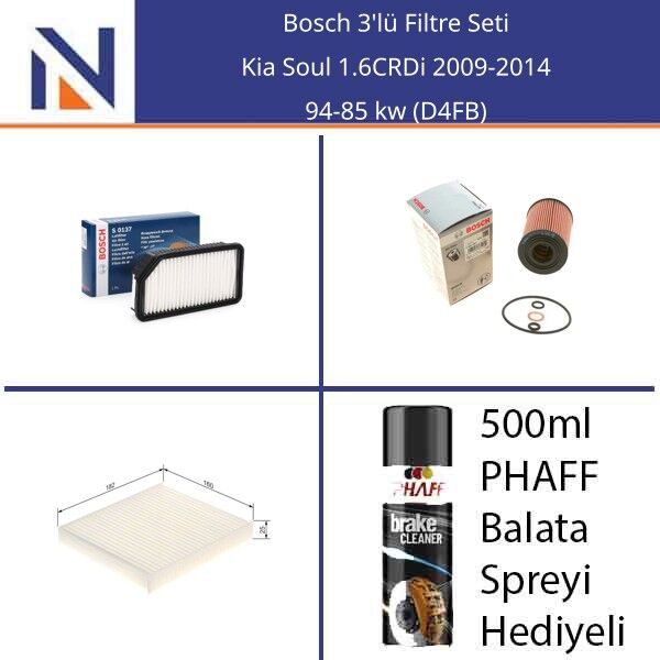 Kia Soul 1.6CRDi 2009-2014 Bosch 3'lü Filtre Seti