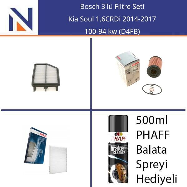 Kia Soul 1.6CRDi 2014-2017 Bosch 3'lü Filtre Seti