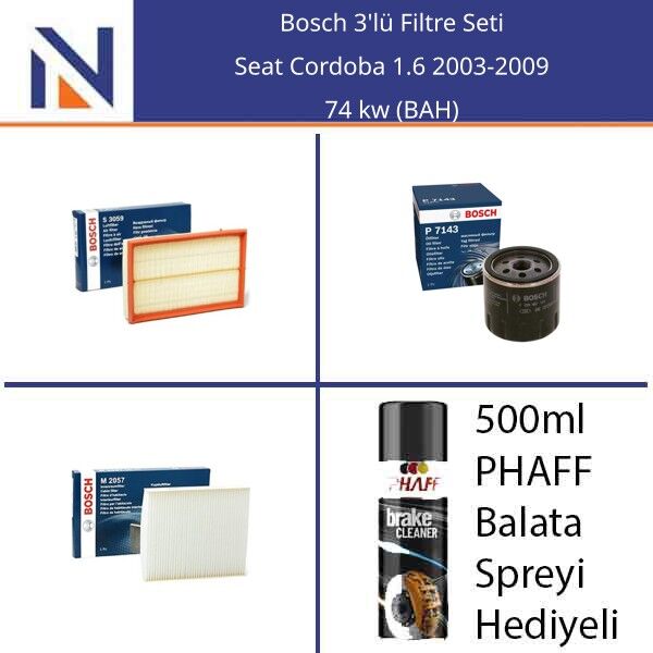 Seat Cordoba 1.6 2003-2009 Bosch 3'lü Filtre Seti