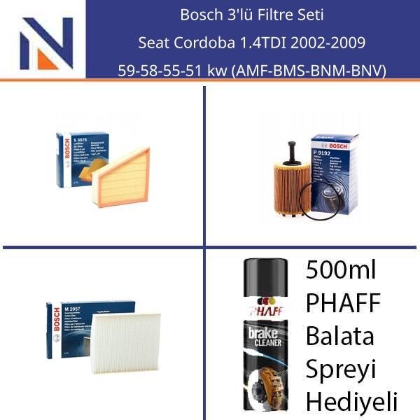 Seat Cordoba 1.4TDI 2002-2009 Bosch 3'lü Filtre Seti