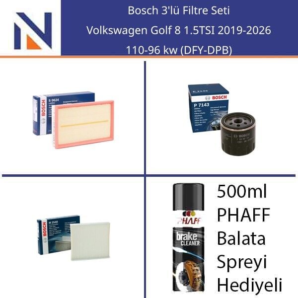 Volkswagen Golf 8 1.5TSI 2019-2026 Bosch 3'lü Filtre Seti