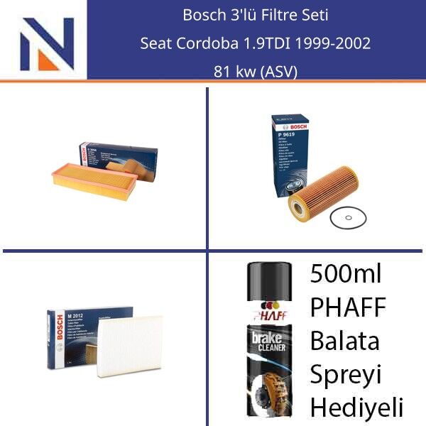 Seat Cordoba 1.9TDI 1999-2002 Bosch 3'lü Filtre Seti
