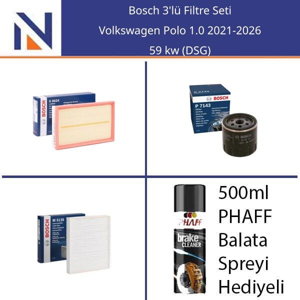 Volkswagen Polo 1.0 2021-2026 Bosch 3'lü Filtre Seti