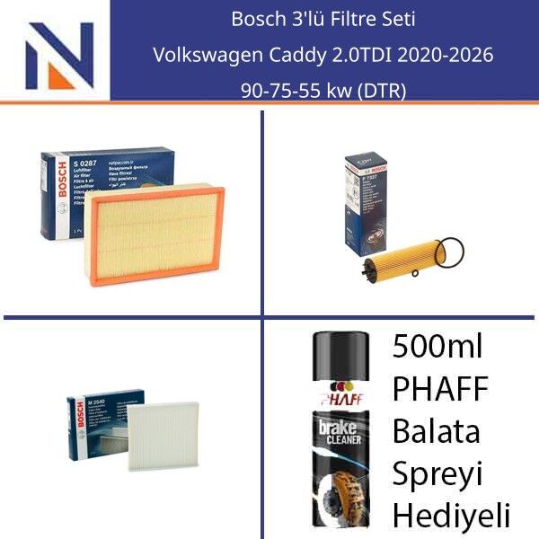 Volkswagen Caddy 2.0TDI 2020-2026 Bosch 3'lü Filtre Seti