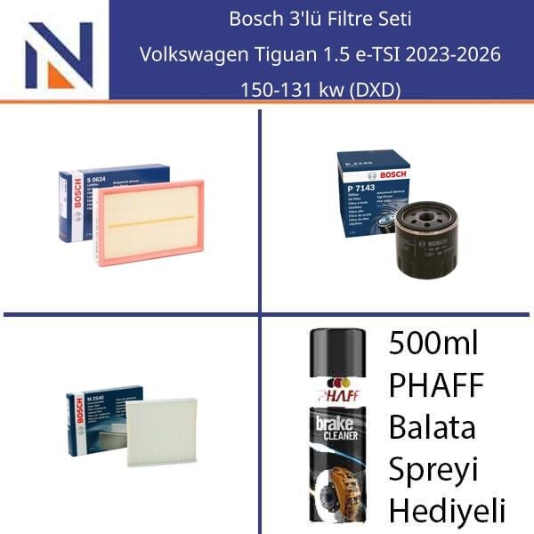 Volkswagen Tiguan 1.5 e-TSI 2023-2026 Bosch 3'lü Filtre Seti