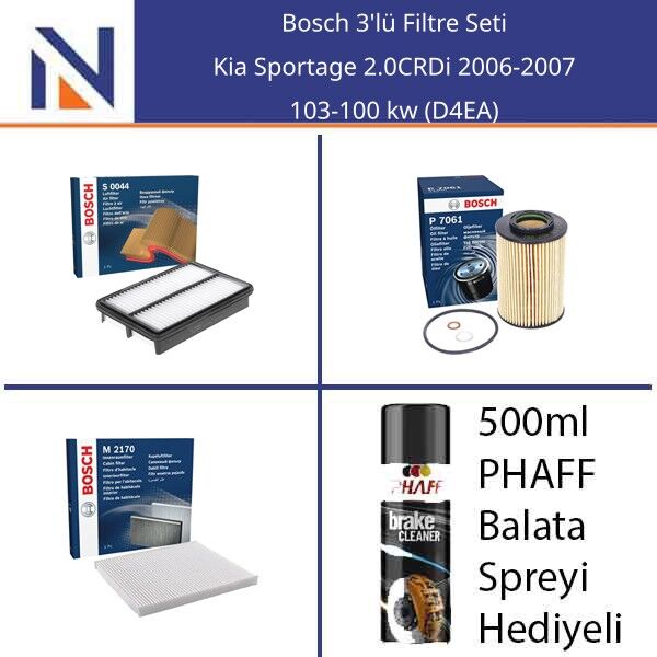 Kia Sportage 2.0CRDi 2006-2007 Bosch 3'lü Filtre Seti