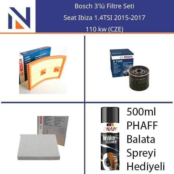 Seat Ibiza 1.4TSI 2015-2017 Bosch 3'lü Filtre Seti