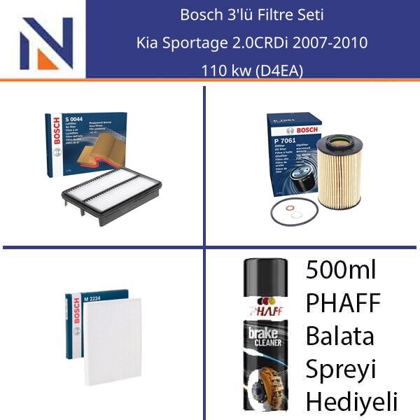 Kia Sportage 2.0CRDi 2007-2010 Bosch 3'lü Filtre Seti