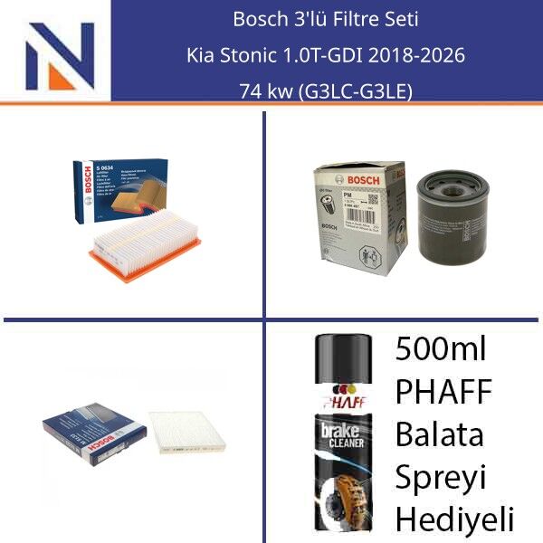 Kia Stonic 1.0T-GDI 2018-2026 Bosch 3'lü Filtre Seti