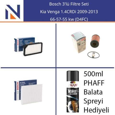 Kia Venga 1.4CRDi 2009-2013 Bosch 3'lü Filtre Seti