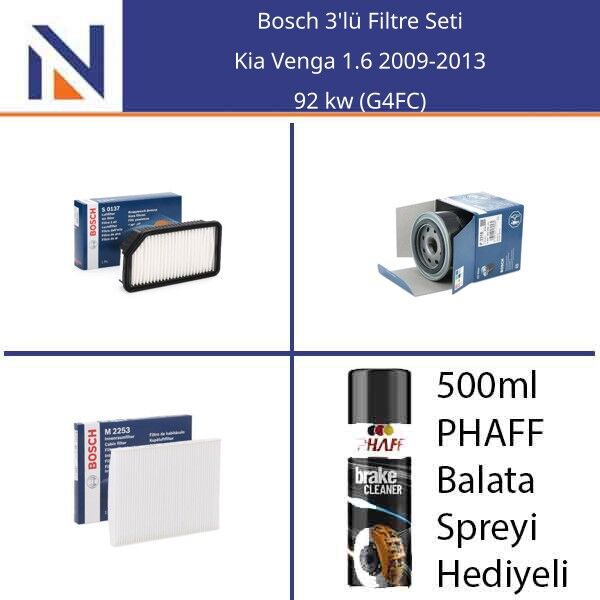 Kia Venga 1.6 2009-2013 Bosch 3'lü Filtre Seti